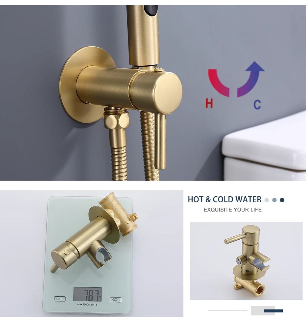 Brass Bidet Faucet 304Stainless Steel Portable Toilet Bidet Sprayer Set Toilet Faucet Hygienic Shower Hot Cold Water Shoer Head