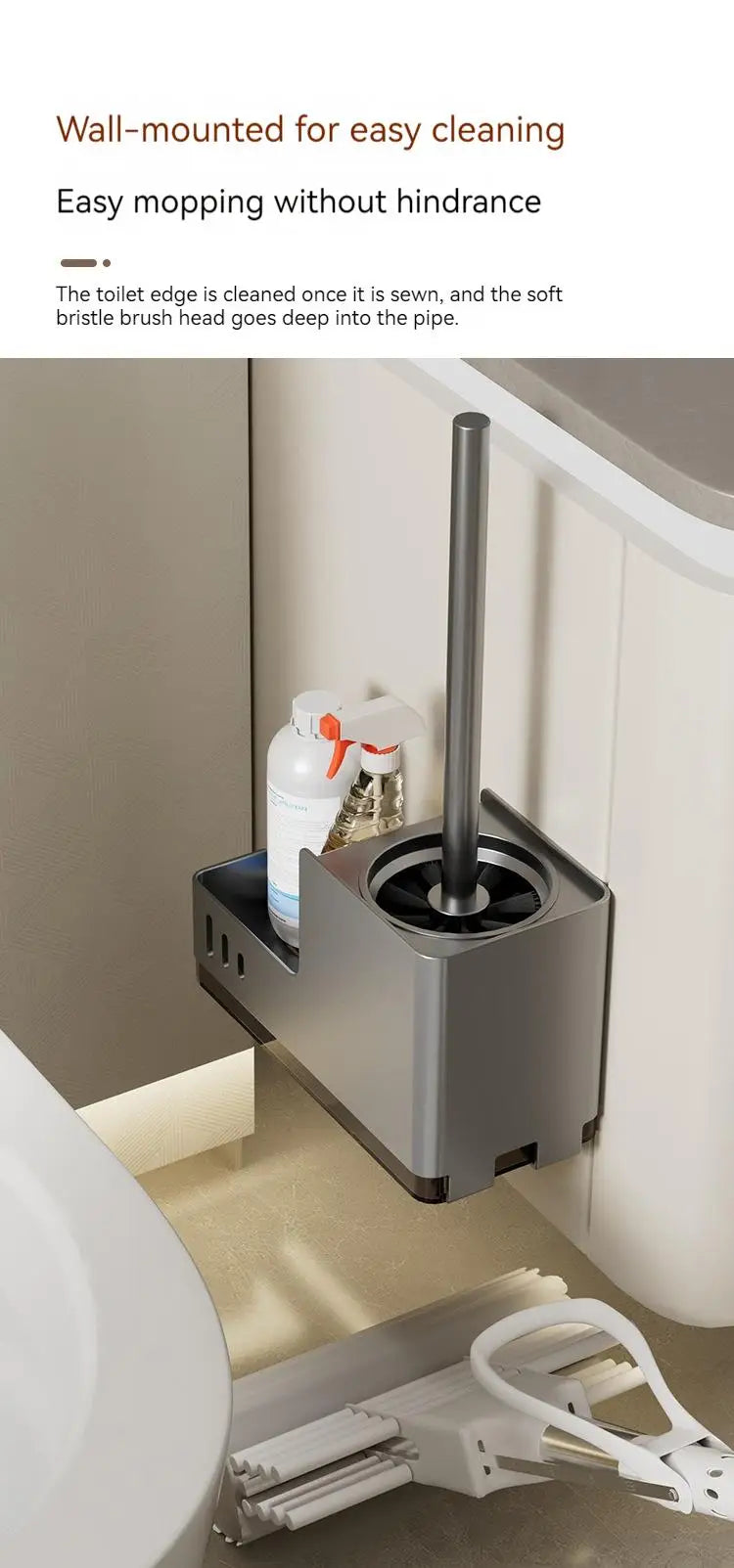 Bathroom Toilet Brush Holder Cleaning Tools Space Aluminum Wall Mounted No Drill Vertical Toilet Brush Bathroom Accessories