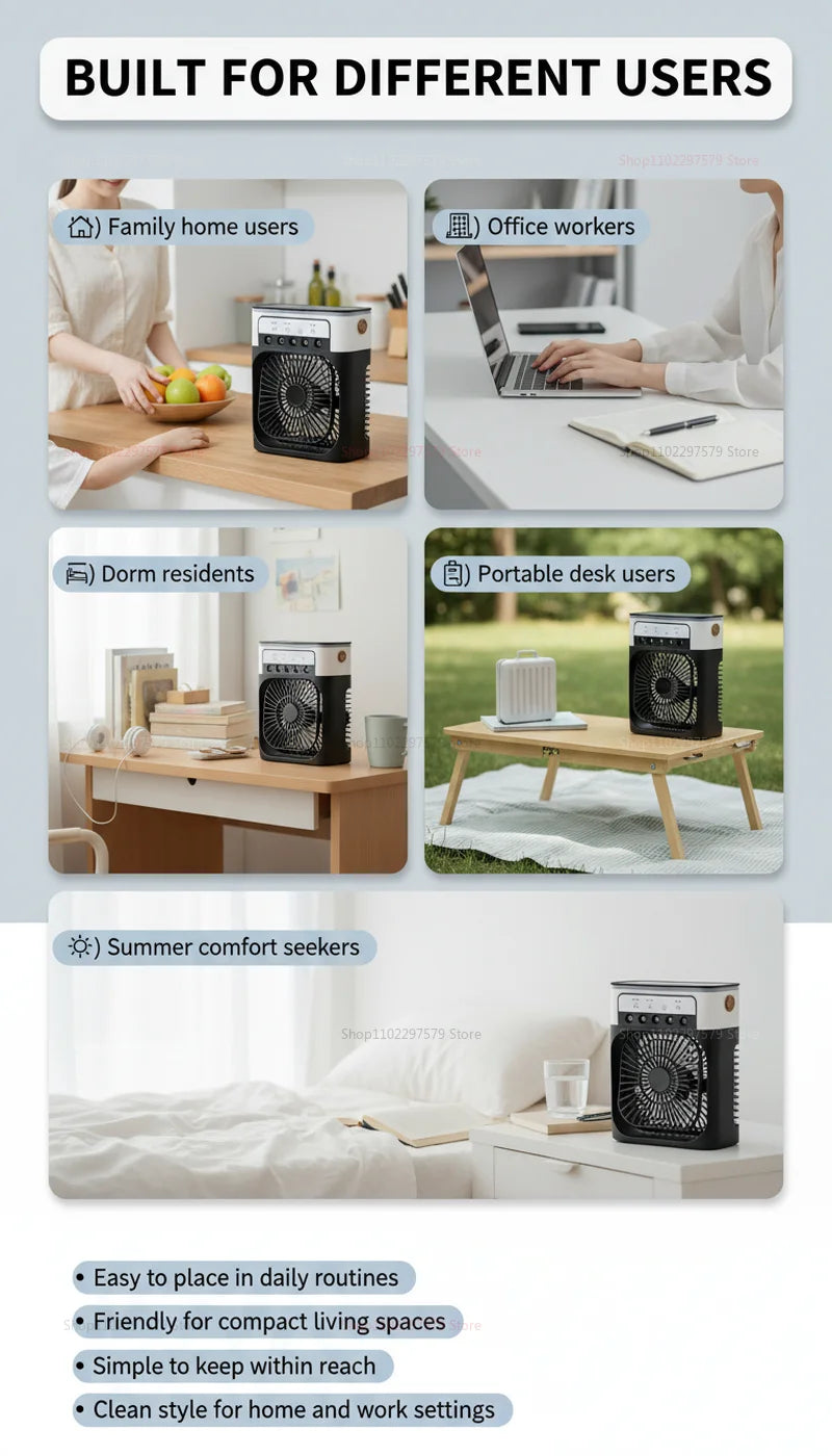 3 In 1 Fan AIr Conditioner Household Mini Air Cooler LED Night Light Portable Humidifier Air Adjustment Fan Office Home Fan
