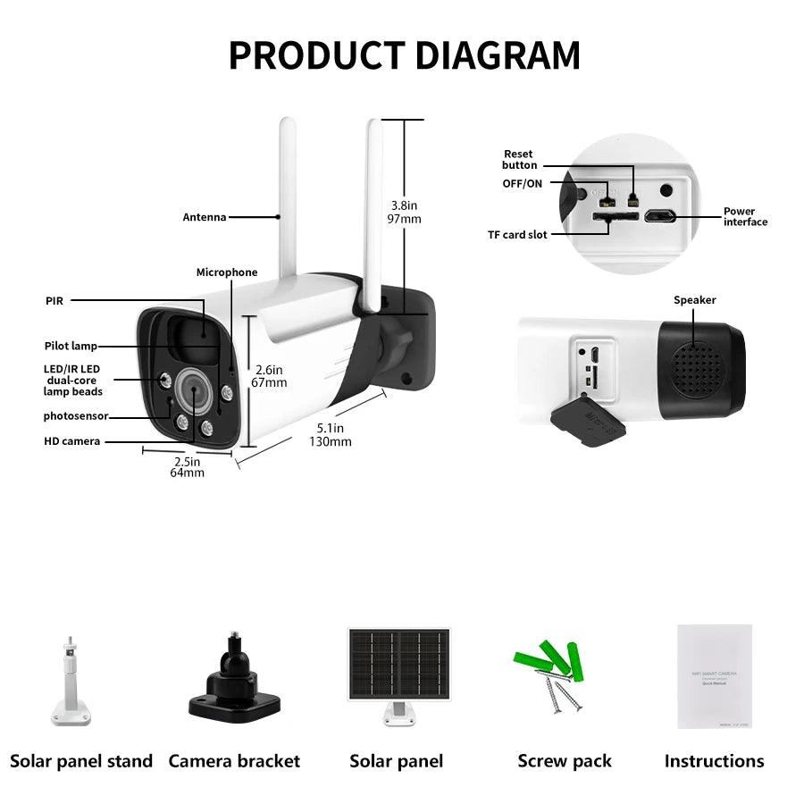 Solar Powered Security Camera Outdoor Wireless WiFi Camera 3MP Home Surveillance Camera Night Vision Waterproof Motion Detecti