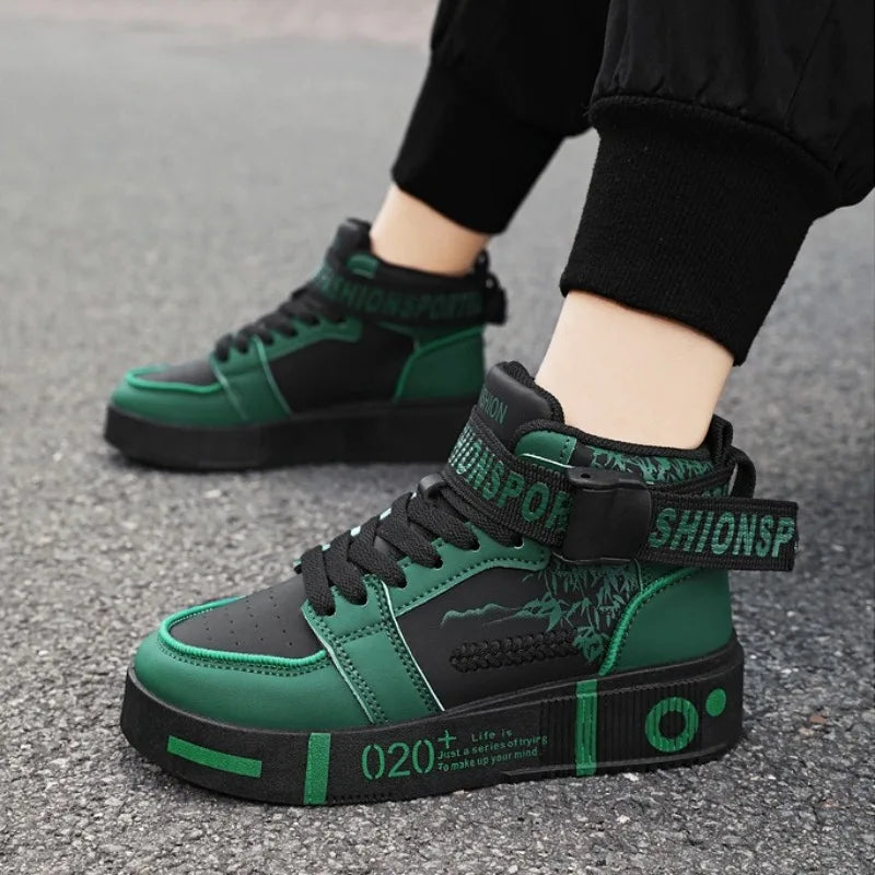 2026Men High Top Boots Platform Vulcanized Sneakers Lace Up Soft Sole Men Casual Walking Shoes Ankle Boots Tenis Masculino 39-45