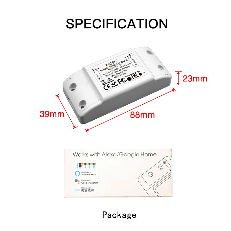 WIFI Tuya Smart Home Mini Circuit Breaker Wall Switch On/off APP Remote Control Timing Alexa Voice 16A 1Gang Switch Module