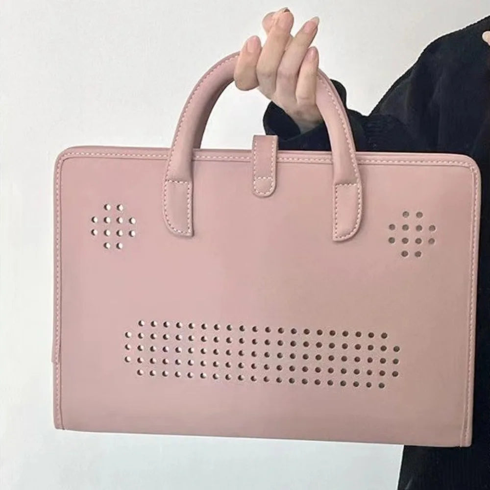 Laptop Handbag Pink Laptop Bag PU Fashion Laptop Sleeve Breathable Top-Handle Computer Protective Case for Girl