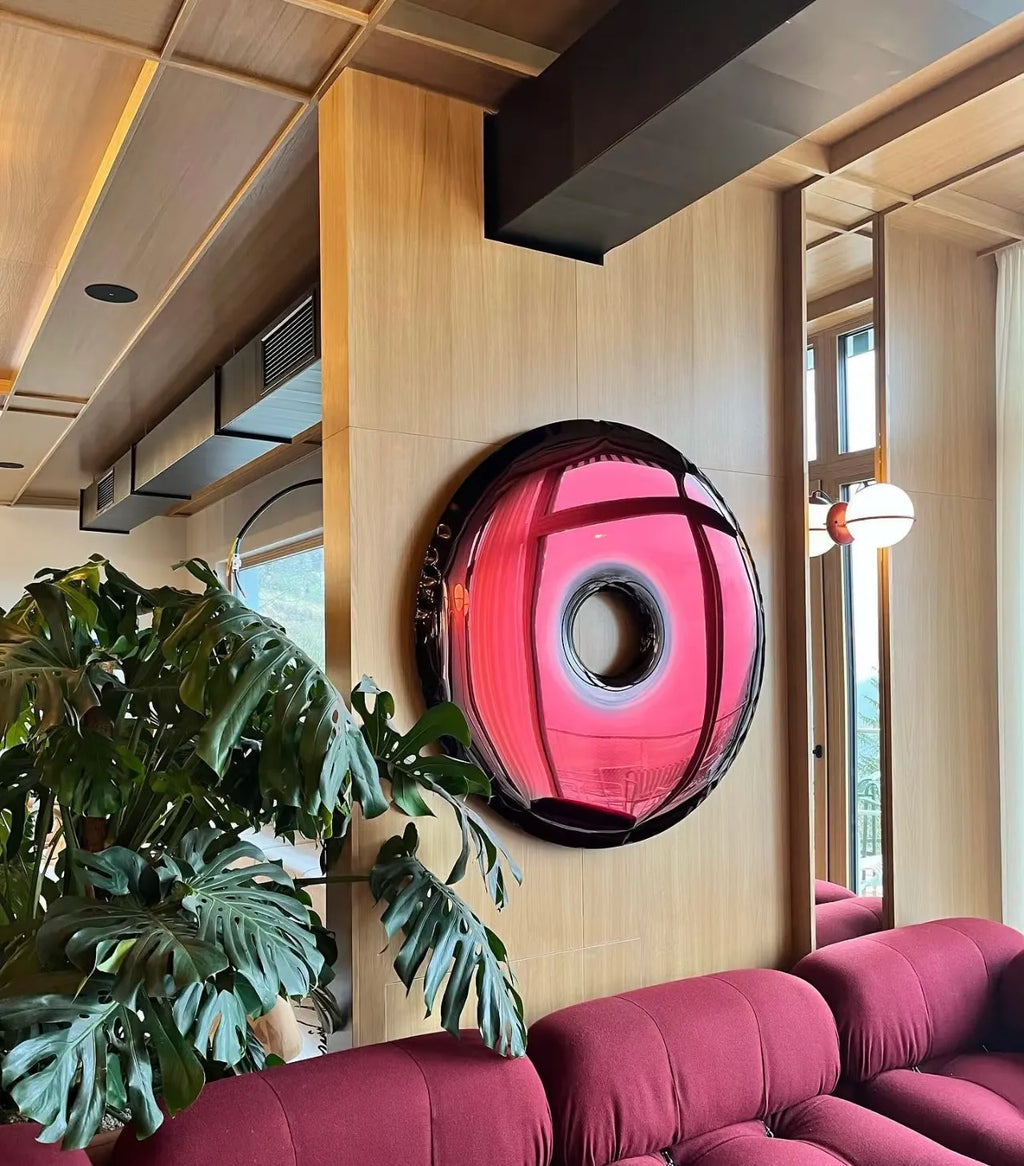 Modern light luxury stainless steel donut wall decoration mirror metal painting hotel model room sofa background