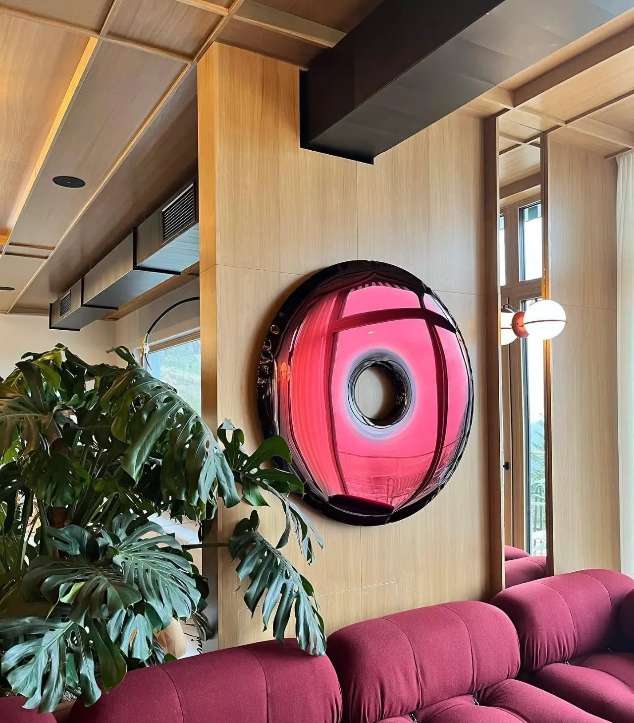 Modern light luxury stainless steel donut wall decoration mirror metal painting hotel model room sofa background
