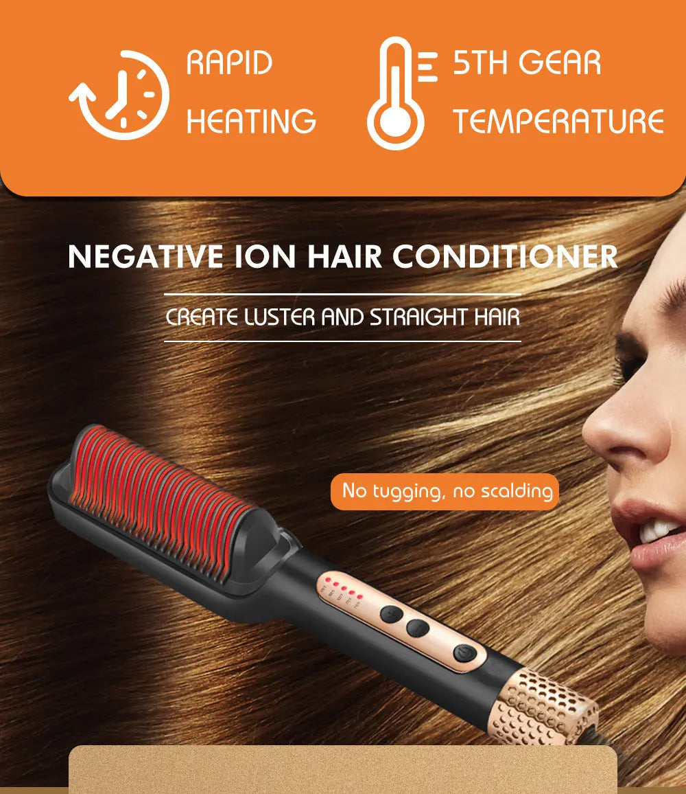 Heating Comb Straightener Hot Comb For Woman Magic Professional Electric Smoothing Hair Dryer Curler Straightener Brush 2 in 1