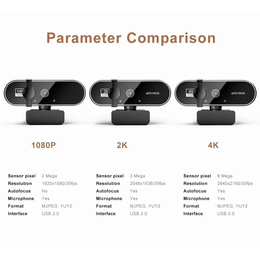 4K Webcam Video Camera 2K Autofocus Streaming Web Cam With Microphone Full HD 1080P Webcams for PC Computer Laptop
