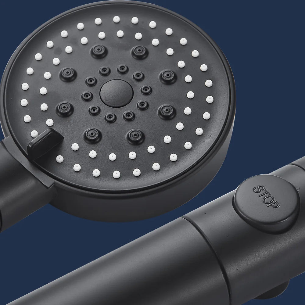 ZhangJi 2025 New 5-Function Shower head with Stop button 10cm Big Panel Silicone gel Hole Easy Cleaning Bathroom Nozzle Sprayer