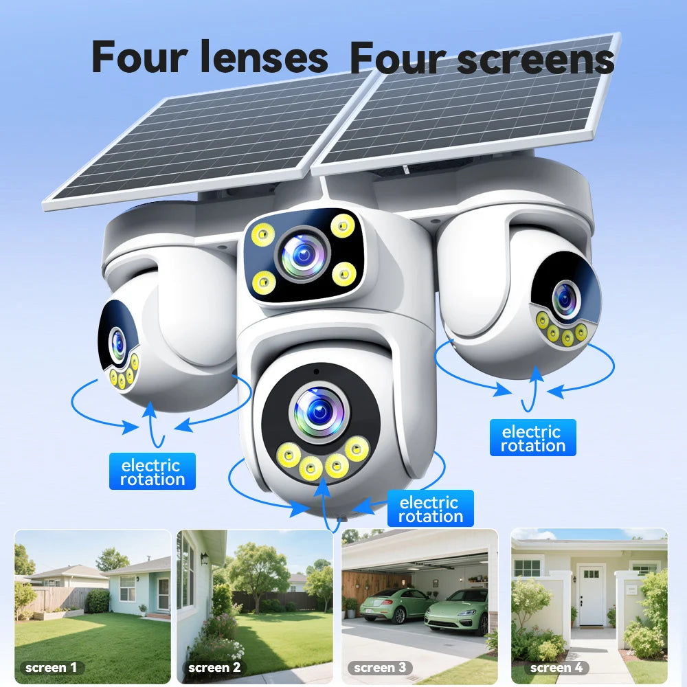 No Wiring Needed! Solar Security Camera 20MP, 360° Auto Tracking, Permanent Power, Full Color Night Vision, 2-Way Audio, IP66