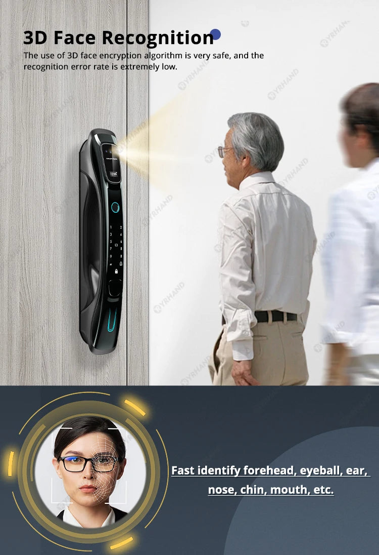 Smart Lock 3D Face Recognition Palm Vein Fingerprint WiFi APP Remote Control Video Intercom Auto Door Lock Digital Security