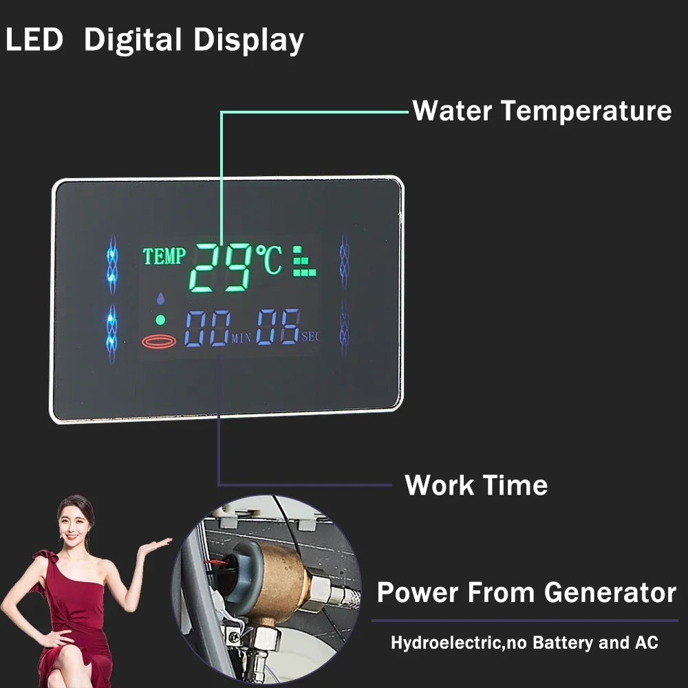 LED Light Bathroom Shower Panel Intelligent LCD Shower Column System with 6 Modes Rain Waterfall Massage Jet Bath Mixer Tap