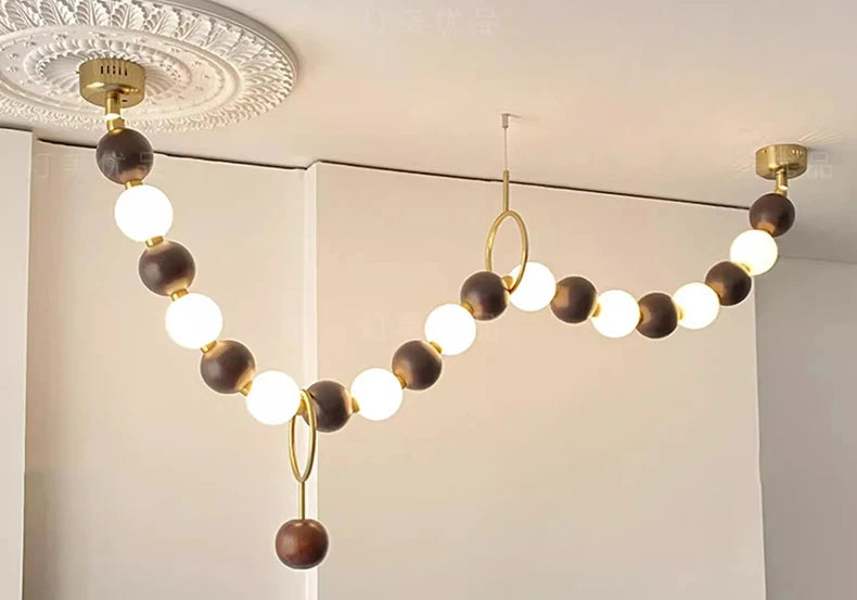 Postmodern White Lampshade Acrylic Walnut Wood LED Chandeliers lustre Adjustable Ceiling for Kitchen Island Decoration Dimmable
