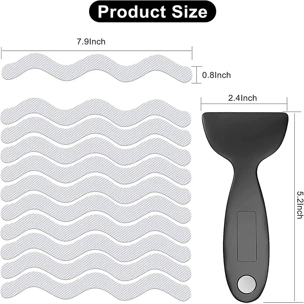 24/36/48 Bathroom Anti-Slip Stickers Transparent Waterproof Safety Strip Bathtub Shower Stair Floor Long Strip Wavy Tape Sticker