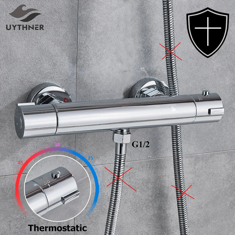 Chrome Thermostatic Shower Faucets Set Bathroom Thermostatic Mixer Tap Hot And Cold Bathroom Mixer Mixing Valve Bathtub Faucet