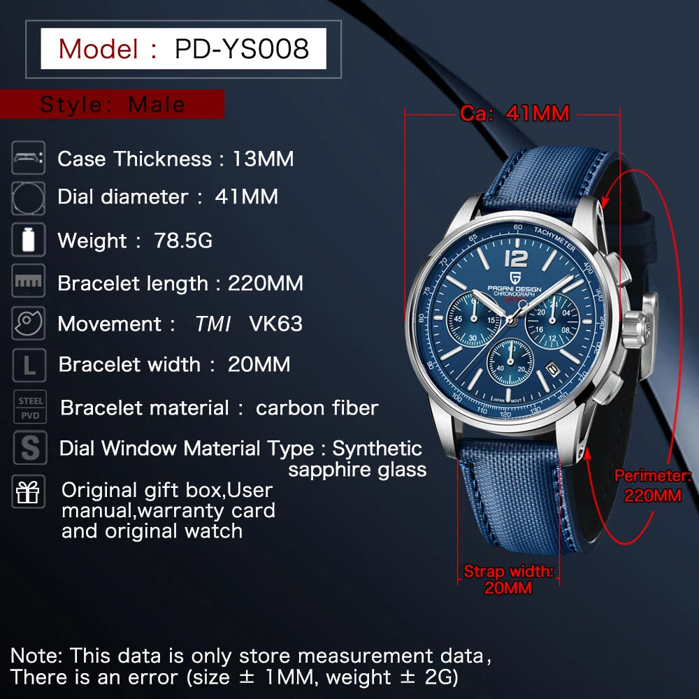 PAGANI DESIGN Men Quartz Watch Modern Light Simple Fashion Pioneer Stainless Steel Tachymeter Waterproof Calendar Luminous Watch