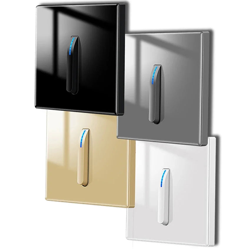 Wall Light Switch 1/2/3/4 Gang LED Indicator Piano Button, White Black Gray Gold Tempered Glass Panel Wallpad L6, 86*86mm