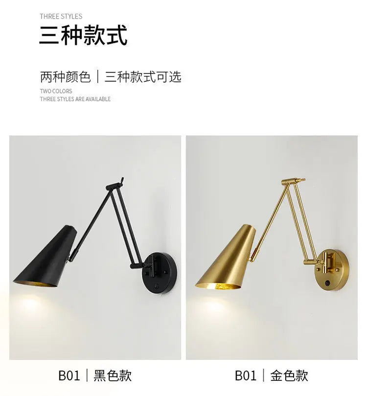Modern Bedroom LED Wall Light Touch Sensor Switch White Black Gold Long Pole Arm Folding Bed Head Wall Reading Wall Light