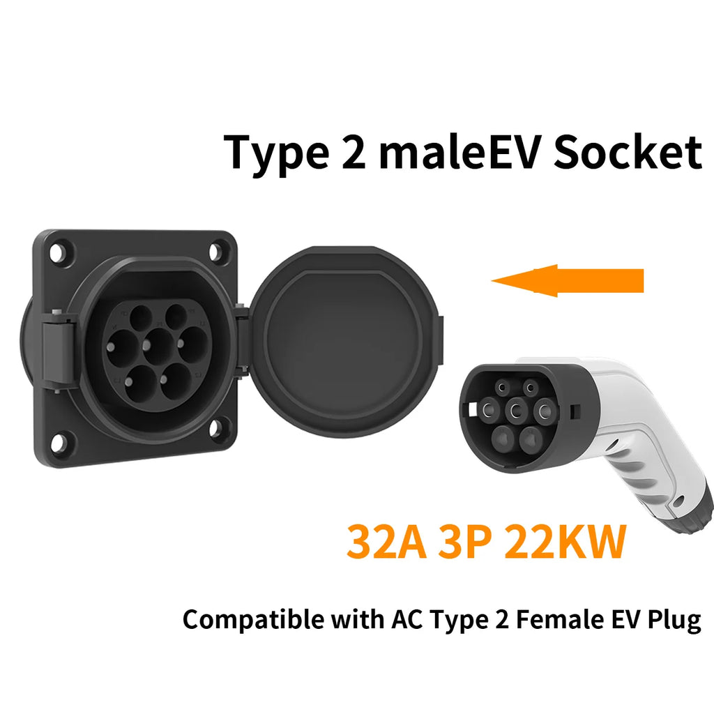 WUFEN EVSE Type 2 Male Socket 16A&32A 1P&3P for Electric Vehicle Car side Charger IEC 62196 Type 2 Socket EV Charger Socket 32A