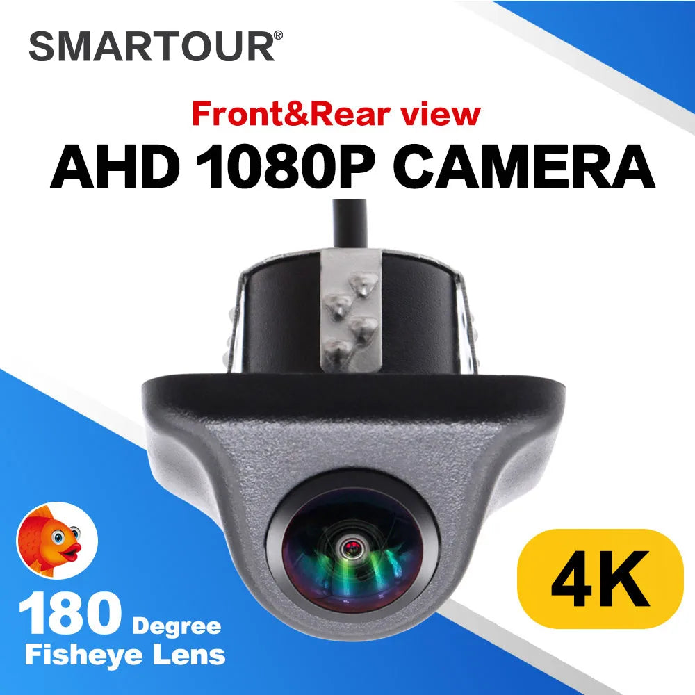 Smartour 4K AHD 1920*1080P Car Reverse Camera Rearview HD Night Vision 180" Fisheye Lens Auto Parking Frontview Assistance