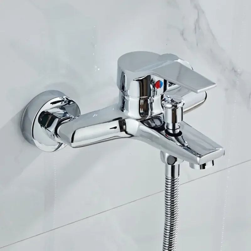 Chrome Plated Wall Mounted Hot and Cold Faucet with Adjustable Dual Nozzles Suitable for Bathroom Household Shower Mixer Tap