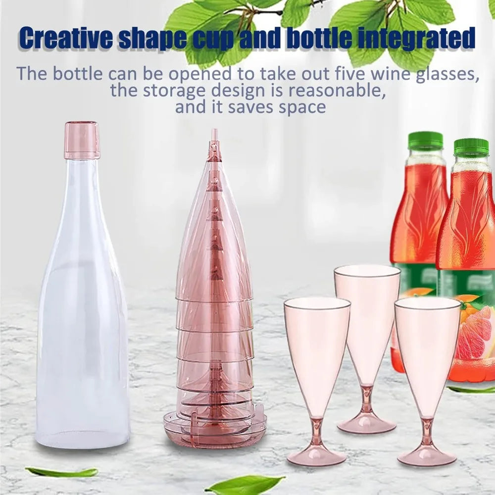 Foldable Plastic Champagne Wine Glasses Set Reusable Wine Glasses with Storage Bottle Suitable for Outdoor Camping Travel