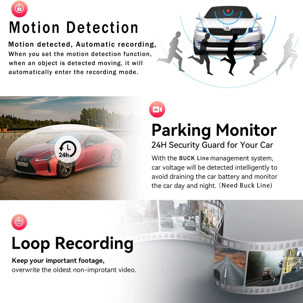 3 Channel Dash Cam HD 1080P 3-Lens Inside Vehicle  Car DVR Three Way Camera DVRs Recorder Video Registrator Dashcam Camcorder
