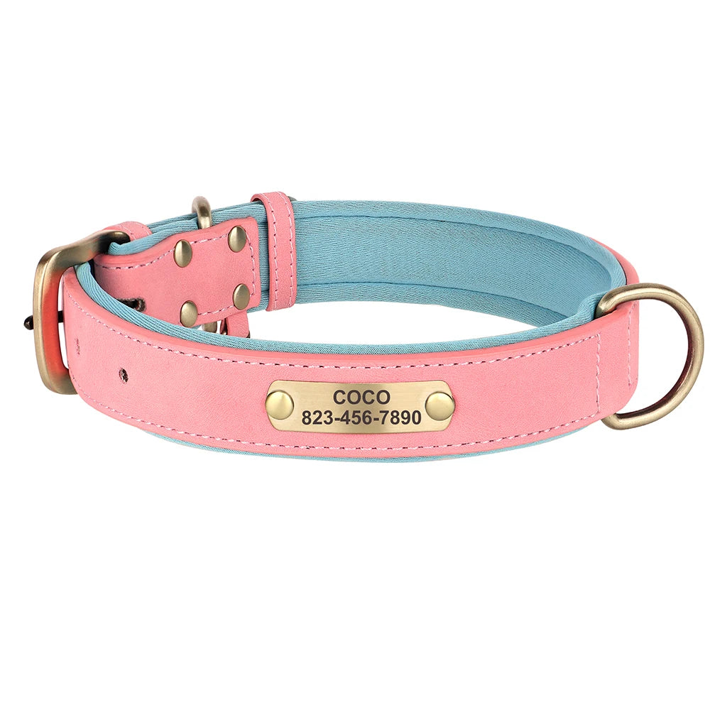 Free Custom Dog Collar Soft Padded Dogs Collars Personalized PU Leather Pet Necklace Adjustable for Small Medium Large Dogs Pug