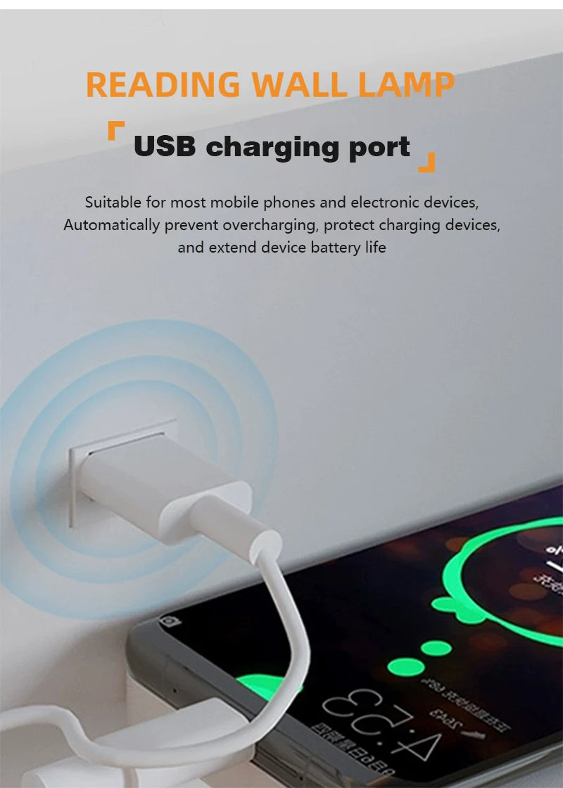 Modern LED Wall Lamp with Wireless Charger Simple Creative USB Interface Night Light Suitable for Living Room Bedroom Study