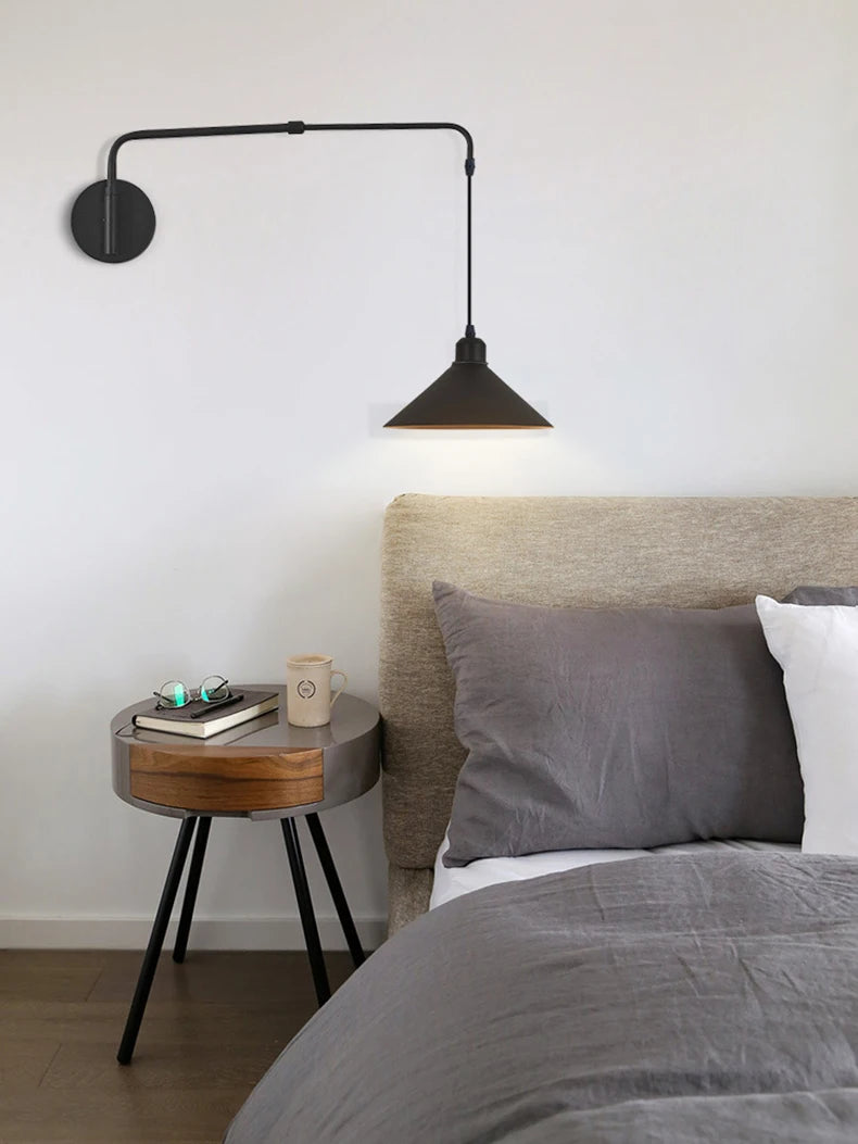 Modern Black Metal Wall Light For Bedroom Bedside Reading Long Arm Wall Lamp Scalable Adjustment