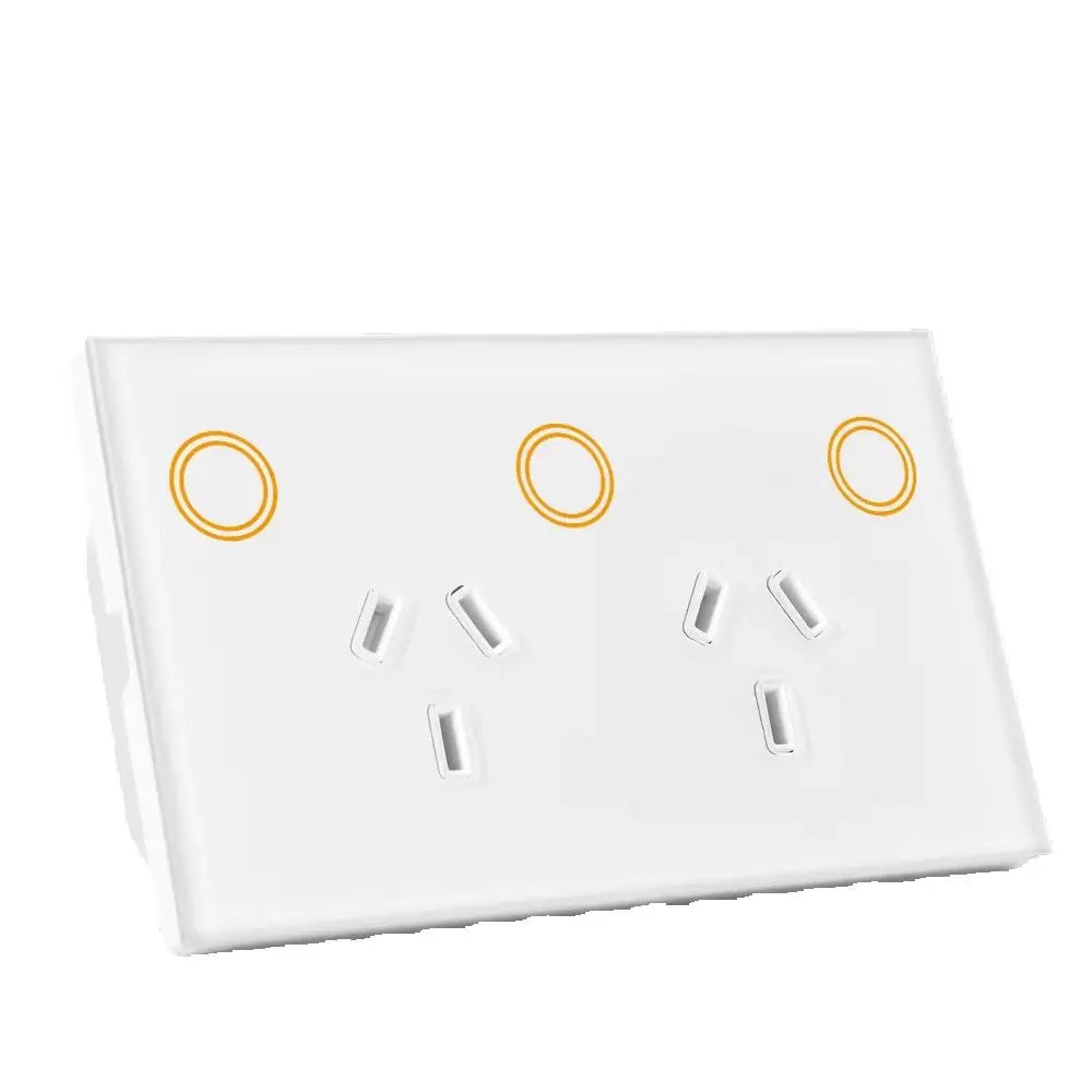 Customize Standard Wifi 2.4G 2400W Tempered Glass Panel Tuya App Smart Dual Power Point GPO Wall Socket