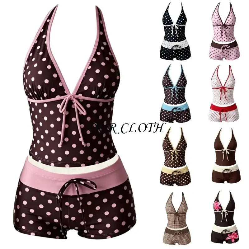 Womens 2 Pieces Set Tankini Swimsuits with Shorts Vintage Beach Swimsuit Swimwear Vacation Outfit Y1AC