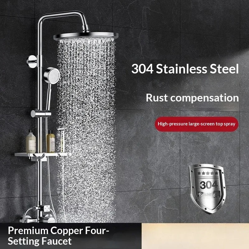 304 Stainless Steel Thermostatic Rainfall Shower Set High Pressure Wall Mounted Bathroom Mixer Tap Handheld Circular Square