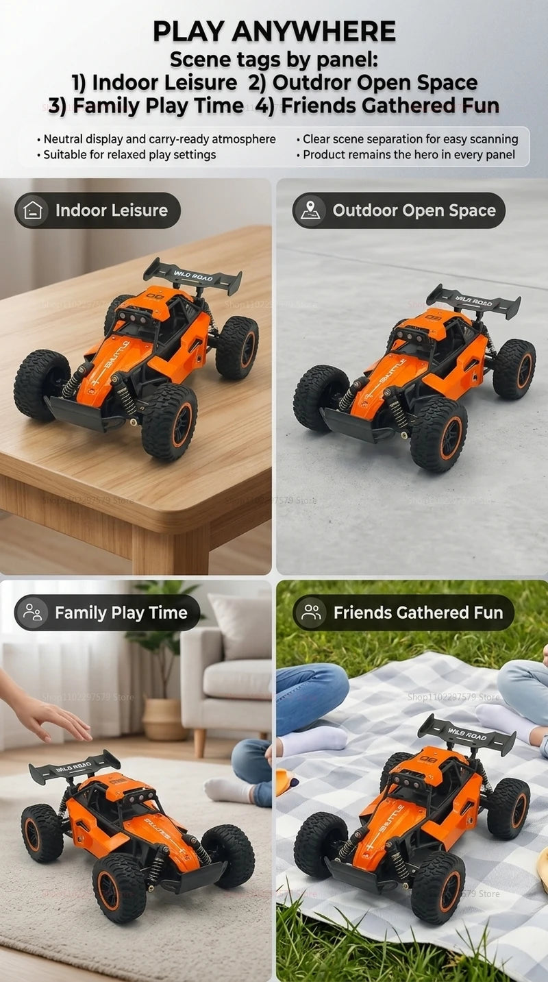 RC Monster Truck 1:16 Scale Remote Control Car 2.4GHz Alloy Shell 20KM/H Fast Off Road RC Car LED LED Headlight Toy Gift for Kid