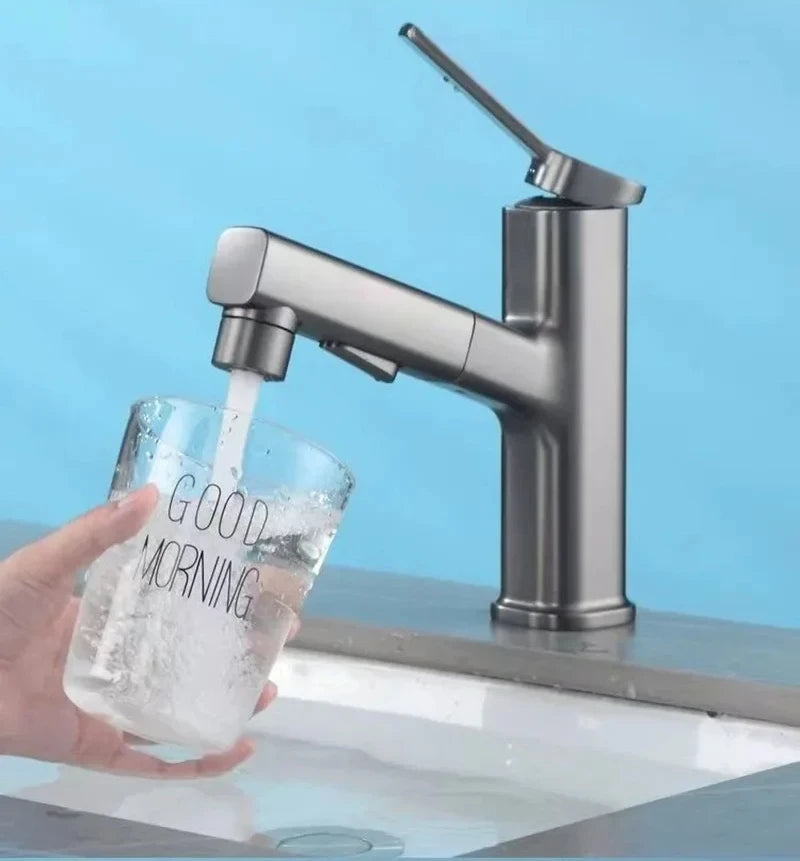 Single Handle Dual Hole Bathroom Sink Mixer Faucet Pull Out Faucet for Bathroom Washbasin Faucet Brass Bathroom Basin Faucet
