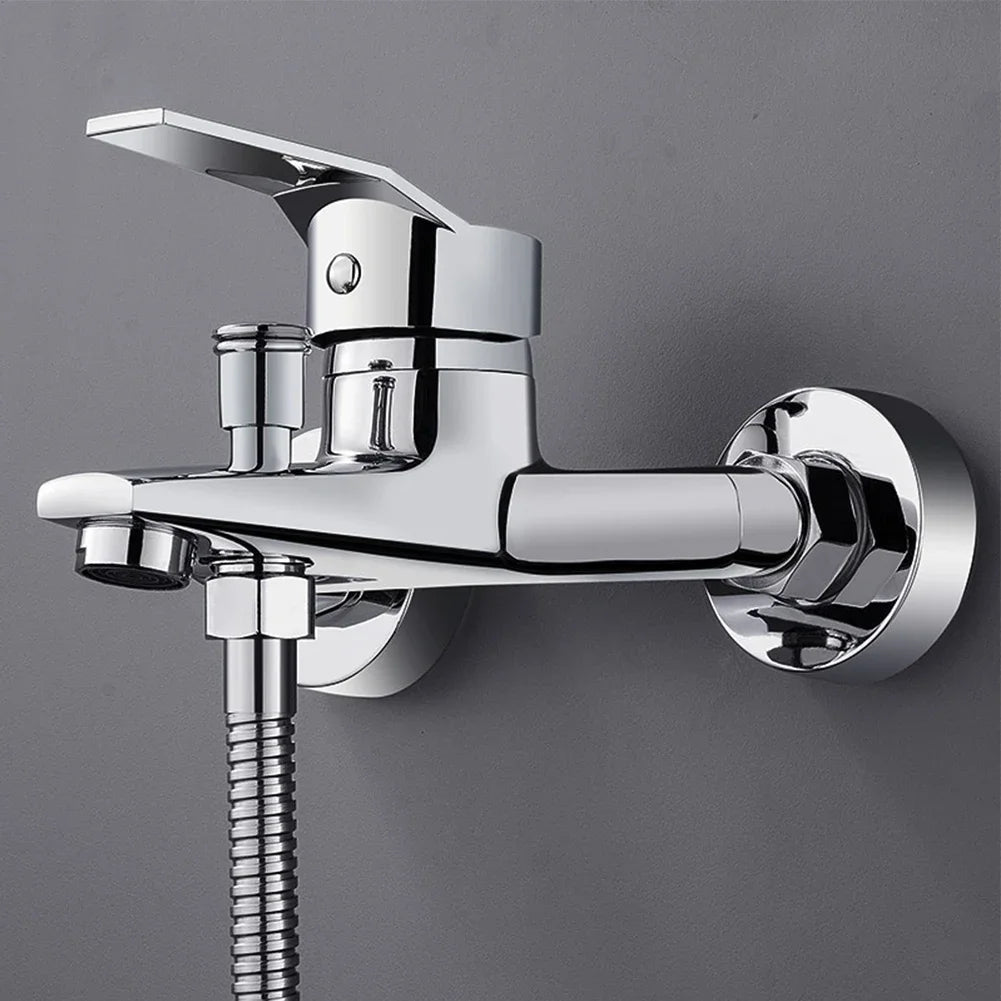 Chrome Plated Wall Mounted Hot and Cold Faucet with Adjustable Dual Nozzles Suitable for Bathroom Household Shower Mixer Tap