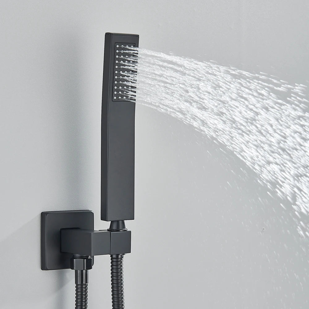 Digital Display Thermostatic Rain Shower System Set 14 X 20 Inch Waterfall Rainfall LED Ceiling Shower Head with HandShower