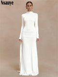 Nsauye Women Vintage Sexy New Fashion Night Club Evening Party Maxi Dress Long Sleeve 2025 Winter Holiday Elegant Bodycon Dress