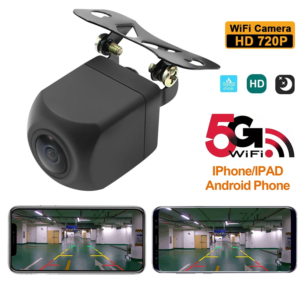 Rear View Car Camera 5G Wifi HD Night Vision Wireless Reversing Camera With 5V USB 12V Cable Support Android IOS Mobile Phones