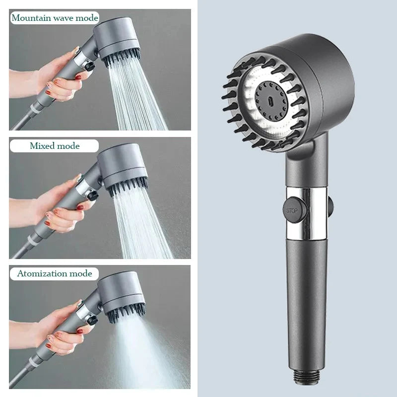 High Pressure Shower Head 3 Mode Adjustable Showers with Massage Brush Saving Water Filter SPA Showerhead Bathroom Accessories
