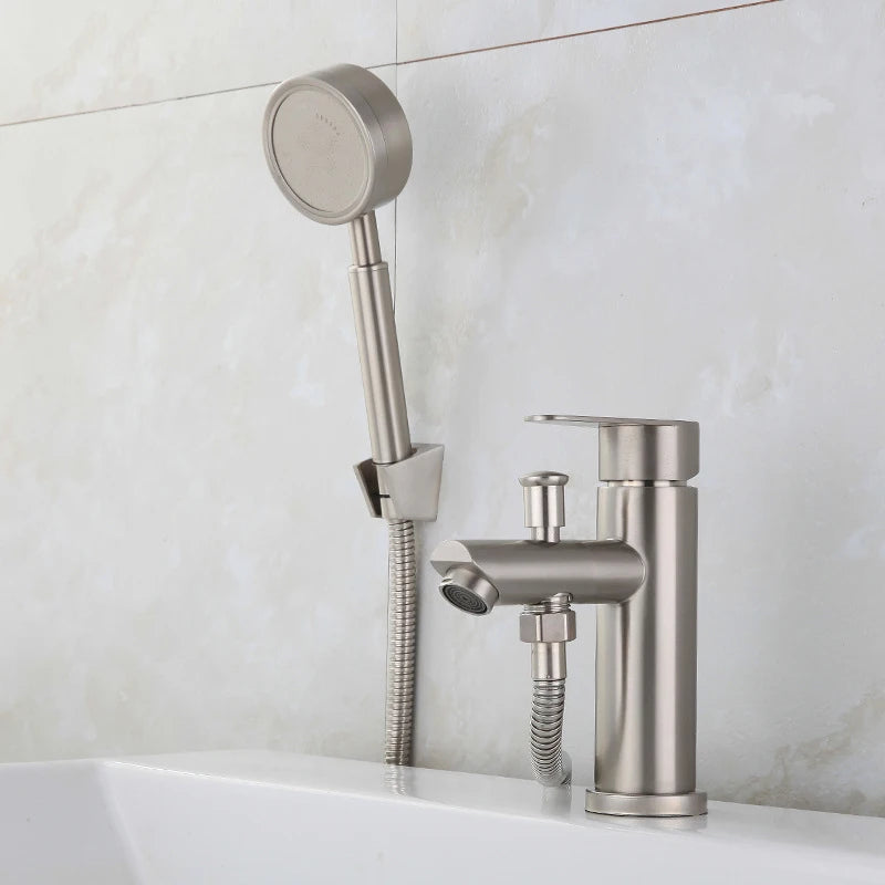 Bathroom Basin Faucet Stainless Steel Single Handle Sink Faucets Cold and Hot Water Mixer Bathtub Tap with Shower Set