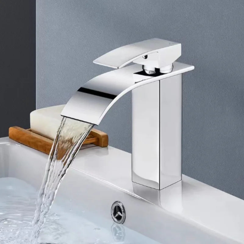 Modern Black Stainless Steel High-Low Spout Waterfall Faucet, Hot Cold Mixer Tap for Home Bathroom Vanity Sink, Premium Wash Bas