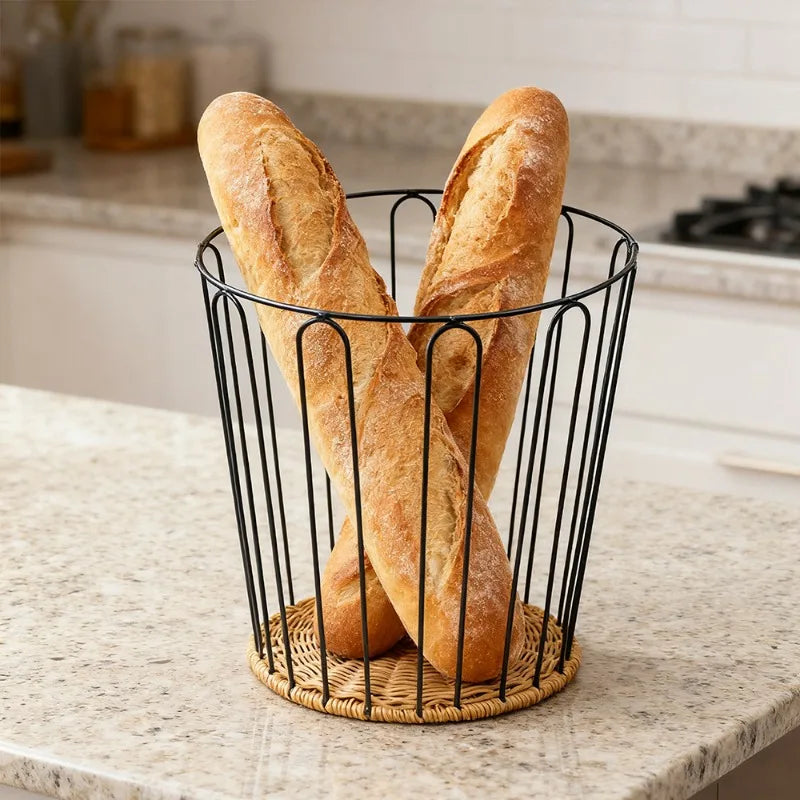 Anti-rust Iron Basket Woven Baguette Basket Cake Shop European Rattan Baking Baskets Baguette  Organizador Organizer Органайзери