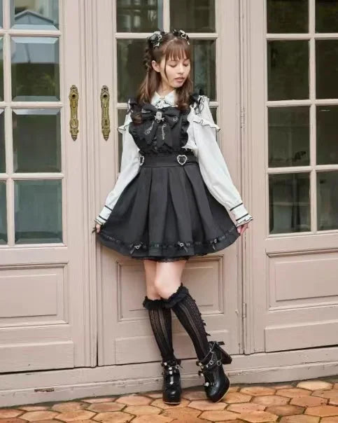 Japanese Liz Dress Sweet Girls Mine Bow Two-Way Detachable Apron Suspender Dress Women's Slim Bow Sleeveless Strap Dress Girls