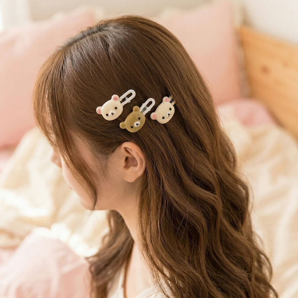 Cute Bear Hair Clips 4pcs Set - Korean Style Kawaii Bear Hairpins for Girls Women - Pink Brown Bear Hair Accessories Gift