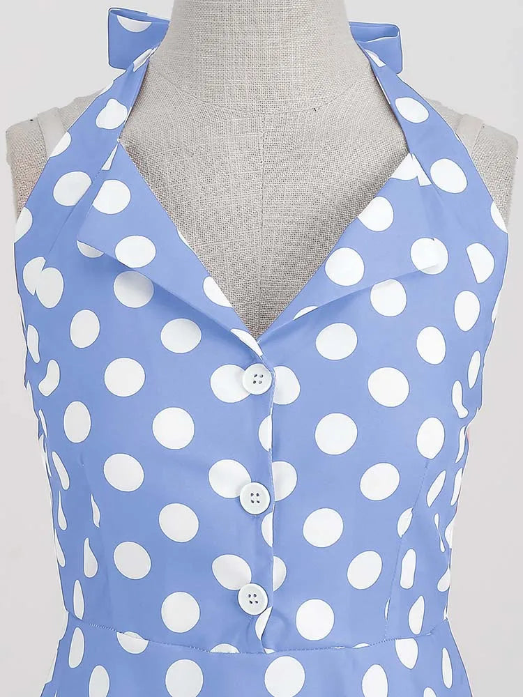 Sexy Retro Polka Dot Halter Dress Women Audrey Hepburn 50s 60s Vintage Gothic Pin Up Rockabilly Clothing