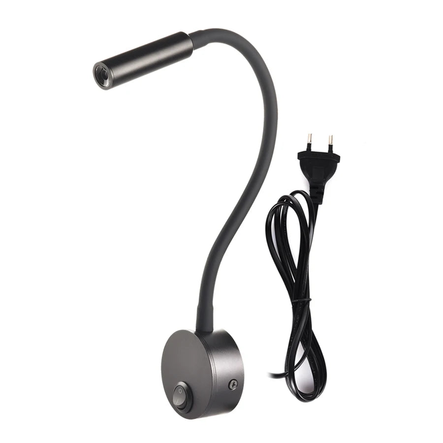 Wall Lmap Sconces Clamp Light 3W Bedroom Lamp On/Off Switch White Silver Black Flexible Gooseneck Home Bedside Reading Lights
