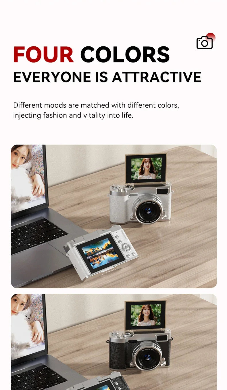 4K Flip Screen CCD Digital Camera 16X Zoom 1080P HD Vlogging Camera Travel Portable Digital Camera with Autofocus Beauty Filter