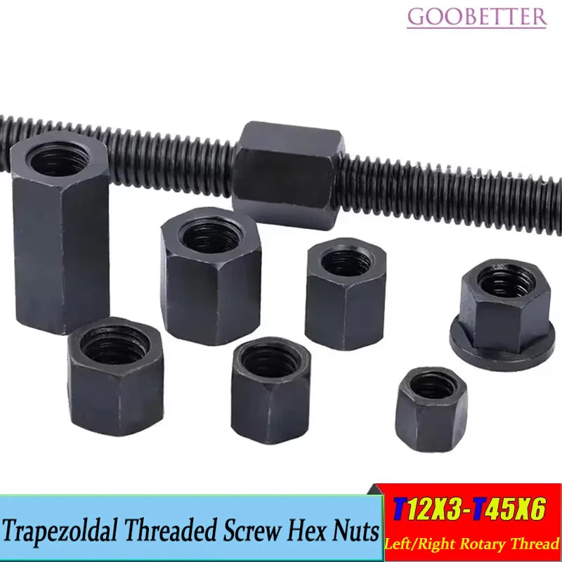 T12-T45 Trapezoidal Lead Screw Left/Right Rotary Thread Hex Nut CNC Machine 3D Printer Linear Shaft Carbon Steel ACME Thread