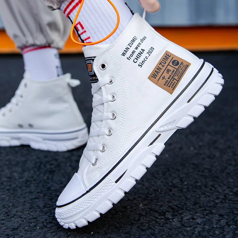 Men's Canvas Shoes High Top Male Sneaker Lace Up Casual Breathable Flat Ankle Boots Comfortable Sport for Men