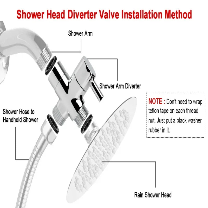 Metal 3 Way Shower Head Diverter Valve G1/2 Three Function Switch Adapter Connector Head Faucet Bathroom Accessories